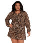 Plus Size Cotton Leopard-Print Camp Shirt Cover-Up