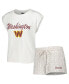 ფოტო #1 პროდუქტის Women's White, Cream Washington Commanders Montana Knit T-shirt and Shorts Sleep Set