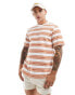 Jack & Jones Premium textured stripe t-shirt in burnt orange