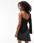 Tophop satin cowl neck one shoulder top in black