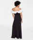 Фото #2 товара Junior's Satin Ruffle Off-The-Shoulder Gown