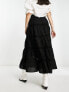 Фото #4 товара Miss Selfridge cotton lace insert tiered maxi skirt in black
