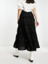 Miss Selfridge cotton lace insert tiered maxi skirt in black