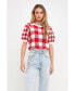 Women's Gingham Puff Sleeve Knit Top