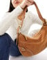 ASOS DESIGN suede slouch double strap and buckle shoulder bag in tan