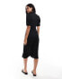 Vila short sleeved v neck midi dress with split front in black Черный, M - EU 36-40 - фото #3