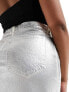 Abercrombie & Fitch metallic denim midi skirt with front split in silver