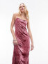 Topshop crushed velvet bias maxi slip in pink