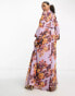 ASOS DESIGN elasticated neck trapeze maxi dress with tie waist and shirred cuff in bold floral print