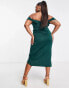 Фото #4 товара ASOS DESIGN Curve off shoulder corset midi wrap skirt dress in forest green