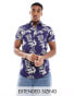 ASOS DESIGN stretch slim shirt in navy floral print Синий, 2XL Long - Chest 46-48 Long - фото #1