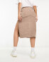 ASOS DESIGN cord pencil skirt with split in mocha