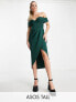 Фото #1 товара ASOS DESIGN Tall off shoulder corset midi dress in forest green