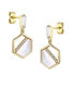 Фото #2 товара 14k Gold Plated Sterling Silver with Mother of Pearl & Cubic Zirconia Hexagon Dangle Earrings