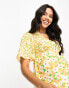 Фото #2 товара Wednesday's Girl Maternity flutter sleeve floral print mini dress in yellow