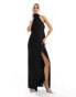 Фото #2 товара Vesper halterneck scarf detail maxi dress with thigh spilt in black