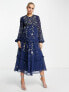 ASOS DESIGN Maternity embellished tiered midi dress with wild bloom floral embrodiery in navy