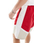 ASOS DESIGN longer length short in red nylon and white stripe detail