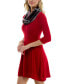 Juniors' Attached-Scarf Pull-On Fit & Flare Sweater Dress