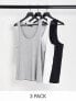 Фото #1 товара ASOS DESIGN 3 pack vest with scoop neck in grey marl, navy and white