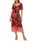 Women's Floral-Print Puffed-Sleeve Dress Burgndymlt, 10 - фото #1