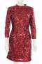 Фото #1 товара A Drea Red Mid Sleeve Sequin Party Mini 3/4 Sleeves Above The Knee Dress size M