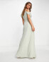 Фото #2 товара TFNC Bridesmaid drape shoulder wrap dress in sage green