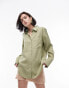 Фото #1 товара Topshop oversized shirt with contrast buttons in khaki