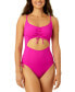 Фото #1 товара Juniors' Adjustable-Cinch Ribbed One-Piece Swimsuit, Created for Macy's