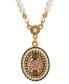 Imitation Pearl Pink Enamel Flower Pendant Necklace