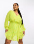 Фото #1 товара ASOS DESIGN Curve rouleaux loop tie waist mini dress with swirl embellishment in lime