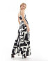 4th & Reckless Tall exclusive satin cami cut out detail maxi dress in mono print schwarz-weißes Muster, 34 - фото #4