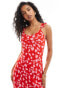 Фото #4 товара Mango floral print cami midi dress in red and pink