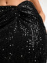 In The Style exclusive twist front sequin midi skirt in black