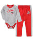 ფოტო #2 პროდუქტის Infant Boys and Girls Heathered Gray, Scarlet Ohio State Buckeyes Little Kicker Long Sleeve Bodysuit and Sweatpants Set