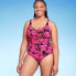 Women's UPF 50 Cinch-Front One Piece Swimsuit - Aqua Green Multi S