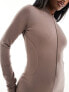 Simmi contour zip detail split leg unitard in taupe