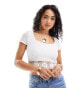 Hollister short sleeve crochet top in white Hellweiß, M - фото #2