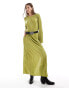 Фото #1 товара Pieces plisse maxi dress with side splits in green