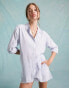 Фото #1 товара Miss Selfridge poplin oversized shirt in white and blue stripe co ord