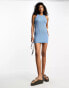 ASOS DESIGN mini racer dress in chunky rib stitch in washed blue