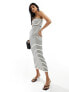 Bershka fold over bandeau fine knit maxi dress in ecru & black stripe