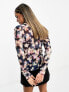 & Other Stories plisse mesh long sleeve top in blurred floral print