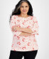 Plus Size Printed Pima Cotton 3/4-Sleeve Top, Created for Macy's