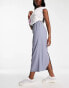 Pull&Bear linen parachute midi skirt in slate blue