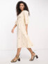 Y.A.S shirred bodice smock midi dress with floral embroidery in cream