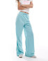 Monki heart stripe straight leg track pant trouser in light blue with white stripes