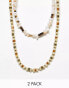 ASOS DESIGN 2 pack beaded necklace set with chips in multi