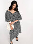 Фото #1 товара River Island puff sleeve midi dress in black polka dot