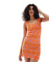 Фото #2 товара Mango crochet squared mini dress in pink and orange